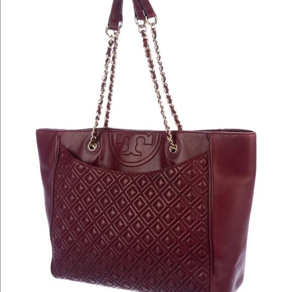 Tory Burch Handbags - Tory Burch Fleming quilted logo tote burgundy